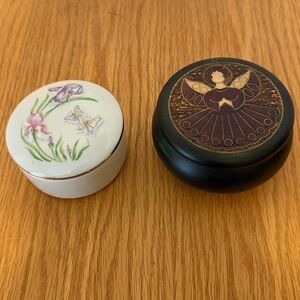 Polish Carved Wooden Angel Trinket Box and Floral Trinket Box